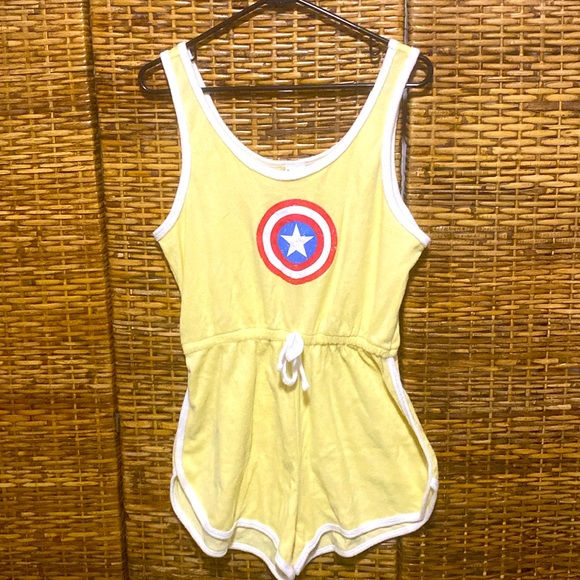 Marvel Pants - EUC Marvel Captain America Graphic Sleeveless Soft Yellow Terry Romper XXL